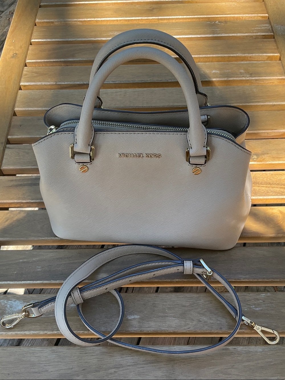 Michael Kors Taupe Saffiano Mini Satchel with Strap